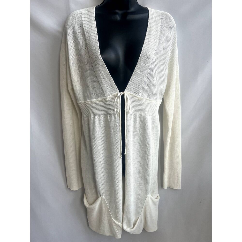 She's SO Italian Linen Blend Longline Knit Cardigan White S Lagenlook Minimalist